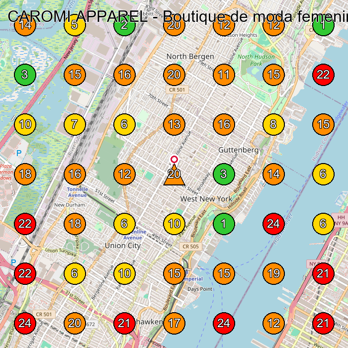 CAROMI APPAREL - Boutique de moda femenina Tienda De Ropa GeoGrid ranking map for West New York NJ